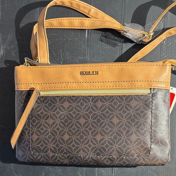 Rosetti Geometric Brown and Tan Crossbody Bag - Picture 1 of 8